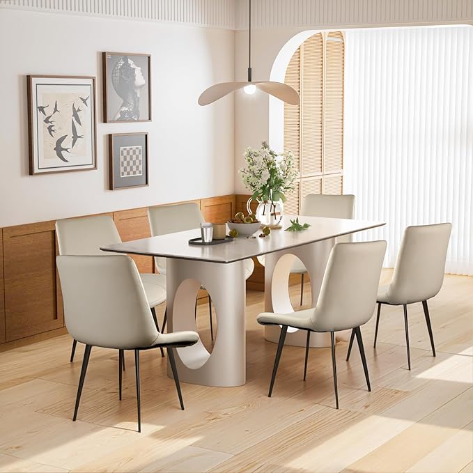 Dining Chairs, Modern PU Leather Dining Room Chair with Sturdy Metal Legs, Upholstered Seat Dinner Chairs Accent Side Chairs for Indoor Kitchen Living Room (Light Grey, Set of 4)