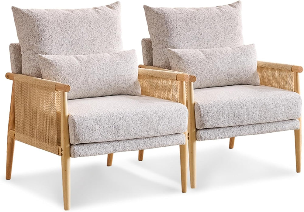 VINGLI Boho Braid Accent Armchairs Set of 2,Mid-Century Modern Chiars with So...