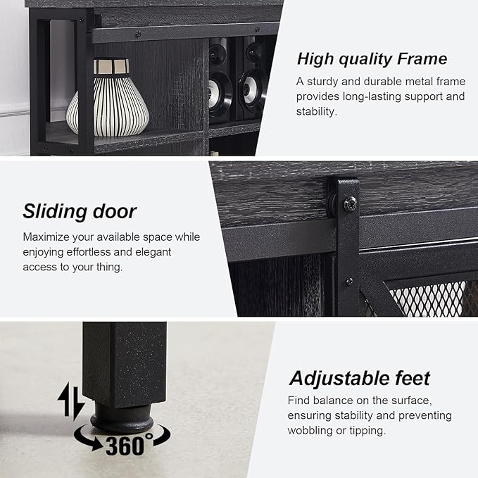 HOMISSUE Corner TV Stand for 55 Inch TV, Rustic Corner Entertainment Center with Storage, Industrial Media Console Table with Sliding Barn Door, Entertainment Center for Living Room, Grey