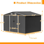 Storage Shed 10x8 FT Outdoor Metal Garden Shed with Lockable Sliding Door and Air Vents Galvanized Steel Shed with Air Vents Waterproof Roof Ideal for Backyard Patio Lawn Dark Gray