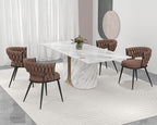 KCC Fabric Dining Chairs Set of 4, Modern Dining Chair with Metal Legs, Woven Upholstered Dining Chairs for Dining Room, Kitchen, Vanity, Living Room (Brown)