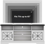 Farmhouse TV Stand for 65/60/55 Inch Tvs, Rustic Entertainment Center with LED Lights and Power Outlets, Modern Media Console Table, Wood Television Furniture for Living Room, Bedroom, White