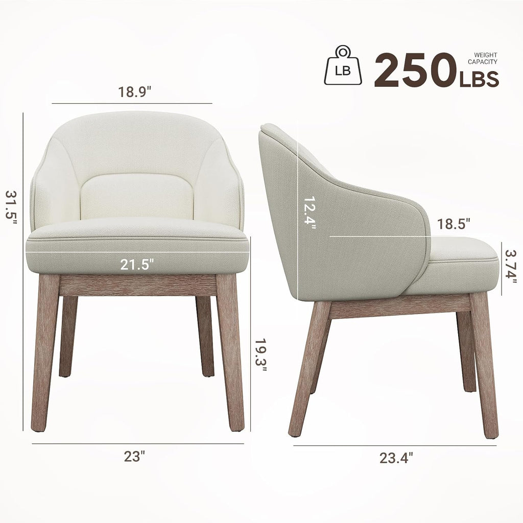 MALOL Dining Chairs Set of 4 with Lumbar Support,Fabric Upholstered Kitchen Chairs with Wooden Legs,Beige
