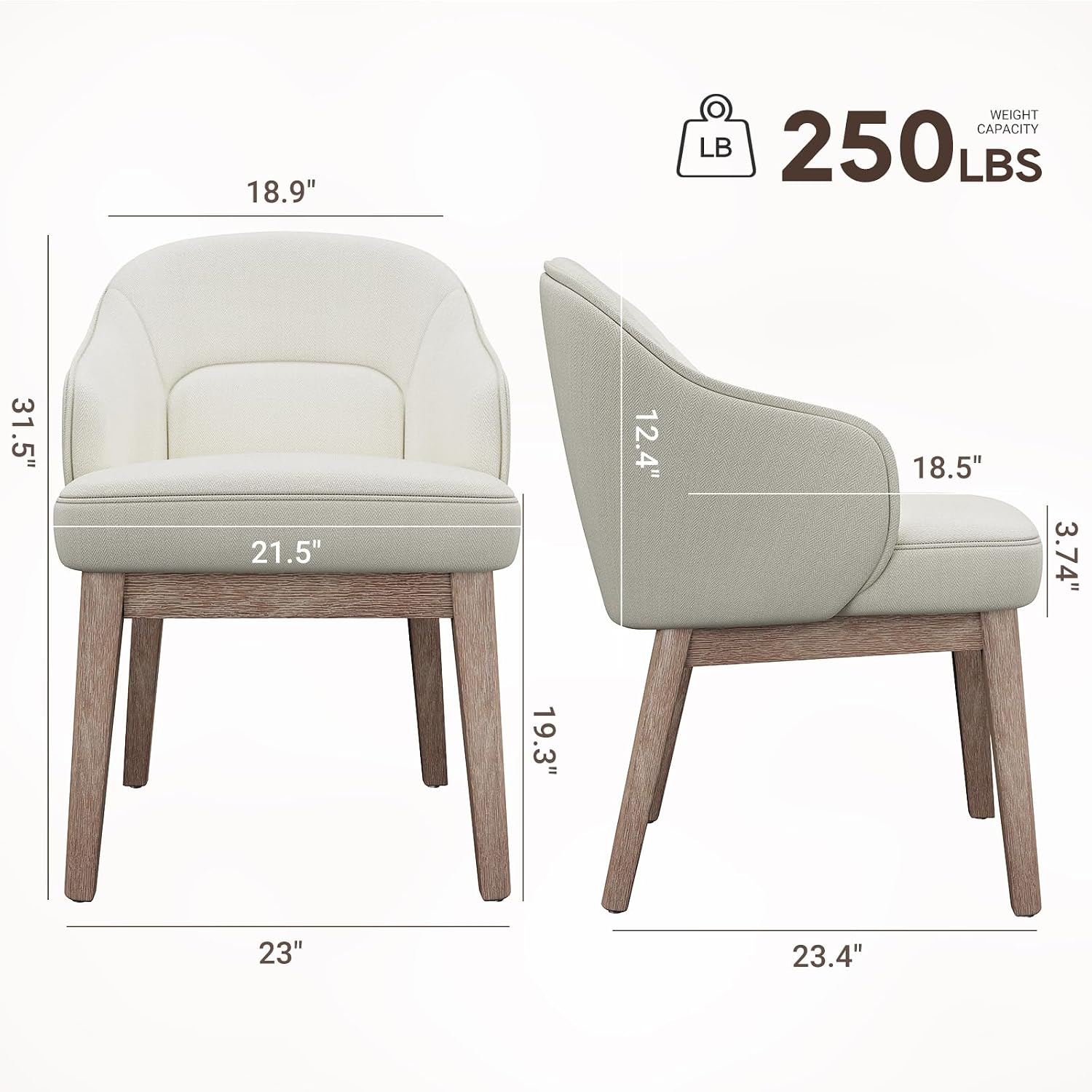 MALOL Dining Chairs Set of 4 with Lumbar Support,Fabric Upholstered Kitchen Chairs with Wooden Legs,Beige