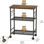 BEWISHOME 3-Tier Rolling Kitchen Microwave Cart, Small Microwave Stand | 4 Lockable Wheels, Hooks, Small Coffee Cart Shelf Rack Organizer for Kitchen, Living Room, Bathroom