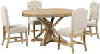 SogesPower 5-Piece Round Farmhouse Retro Dining Table Set for 4, Space-Saving Kitchen Table Set with Extendable Table and 4 Upholstered Chairs for Dining Room Living Room,Natural Wood