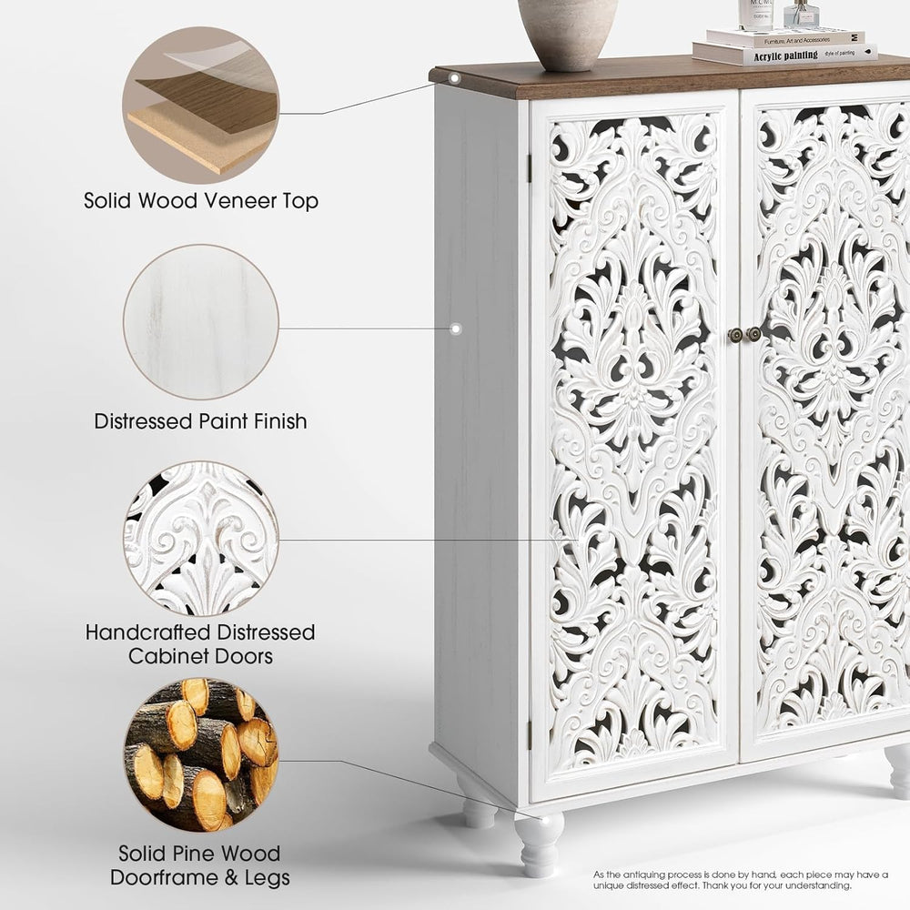 JOINICE 47" Tall Accent Cabinet with Carved Doors & Storage for Livi...