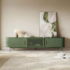 POVISON Fully-Assembled Modern Green TV Stand with Tambour Doors, Fluted TV Media Console for 85 Inch TVs, Sliding Door Entertainment Center with Storage for Living Room (Green, 94.49")