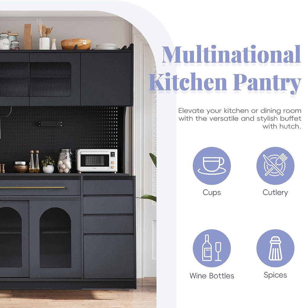 63'' W Freestanding Buffet Kitchen Pantry Cupboard with Hutch, Large ...