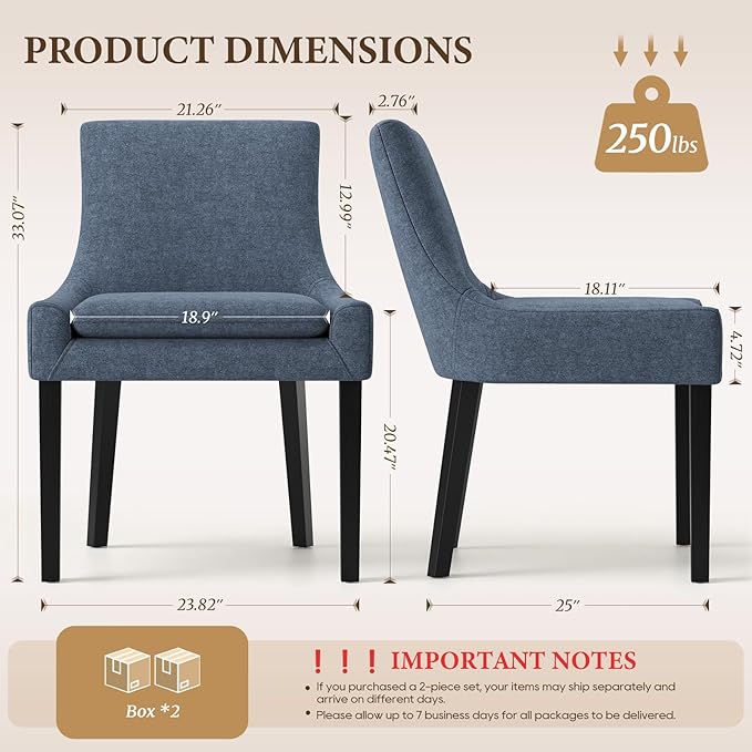 Modern Dining Chairs Set of 4, Upholstered Corduroy Dining Room Chairs with Wood Legs, Mid-Back Padded Kitchen Side Chairs for Dining Room, Blue
