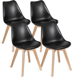 VECELO Dining Chairs Set of 4, Mid-Century Modern Kitchen & Dining Room Chairs, PU Leather Upholstered Seat, Solid Wood Legs, Armless, Non-Slip Feet, Black