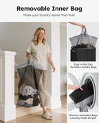 SOLEDI Laundry Hamper with Lid 130L Large & Tall Collapsible Laundry Basket, Clothes Hamper with Bag Removable Easy to Carry, Dirty Hampers for Bedroom, Bathroom, Dorm, College, Black