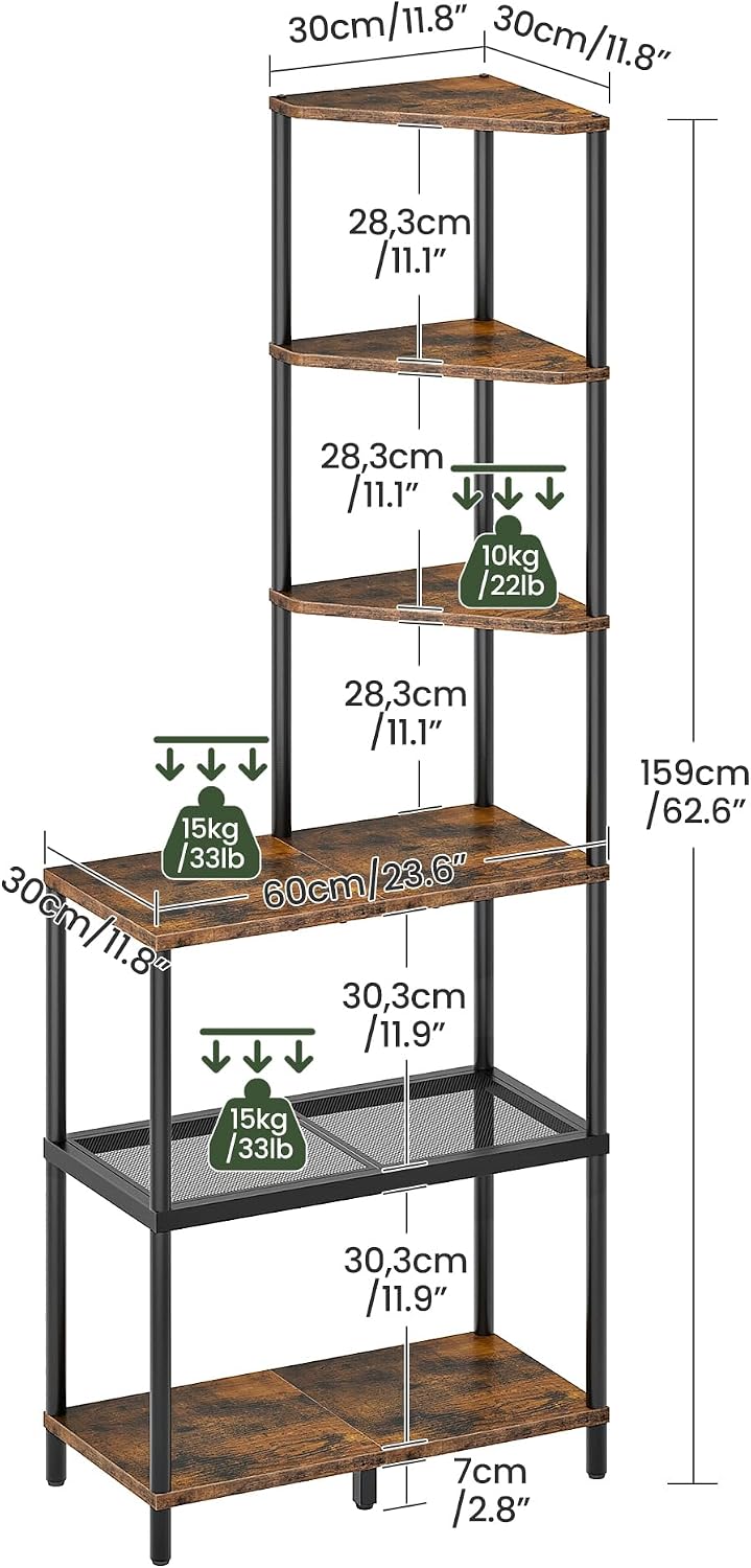 CHOEZON 6-Tier Corner Shelf, Industrial Corner Bookshelf with Desk Top, Diamo...