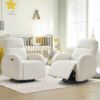 Power Nursery Glider Recliner, Chenille Electric Rocker Recliner with Type-C & USB Port, Nursery Swivel Rocker Recliners with Double Pockets for Adult, Cream White