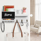 Decorative Key Hanging Rack with 8 Hooks – Easy Install Natural Wooden Key and Mail Holder for Wall Mount – Sunglasses Wallet Holder Entryway Decor with Shelf and Chalkboard (White)