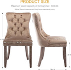 Velvet Dining Chairs Set of 2, Tufted Upholstered Dining Room Chairs with Back Ring Pull, Nailhead Trim and Solid Wood Legs, Modern Dining Chairs for Dining Room, Kitchen(Khaki)