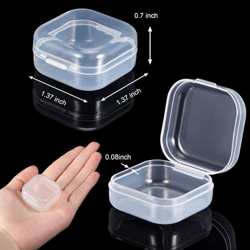 24 Packs Small Clear Plastic Beads Storage Containers Box with Hinged Lid for Storage of Small Items, Crafts, Jewelry, Hardware(1.37 x 1.37 x 0.7 Inches)