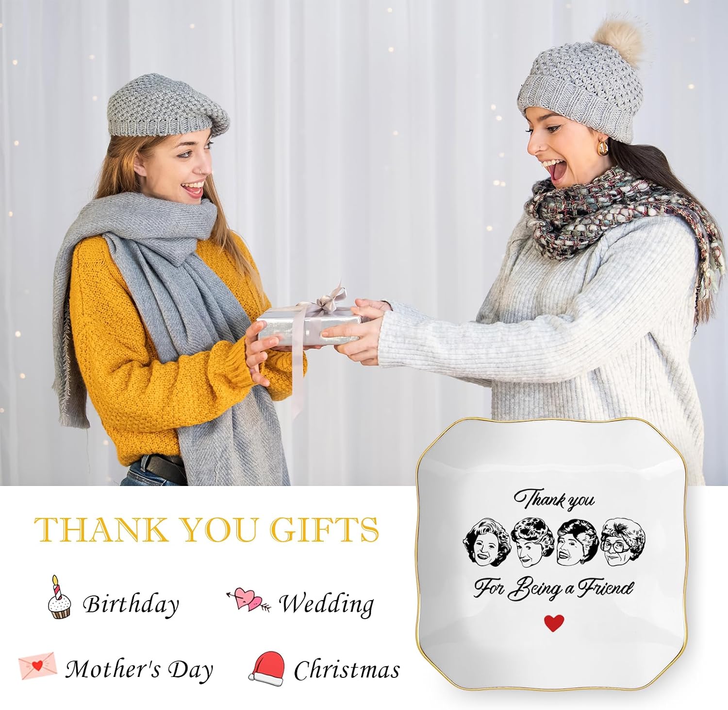 Friend Gifts for Women, Thank You Gift for Best Friend, Golden Girls Merchandise, Ceramic Jewelry Dish Tray, Trinket Dish, Friendship Gift for Friends Sisters Bestie BFF, Thank You for Being A Friend