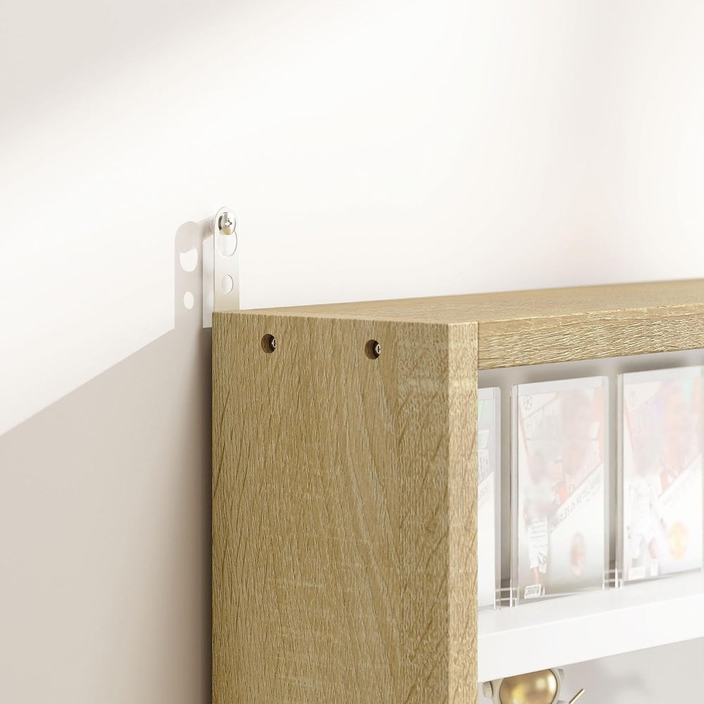 HOMCOM 5-Tier Wall Mounted Display Cabinet Glass Doors 60x80cm White/Oak | Di...