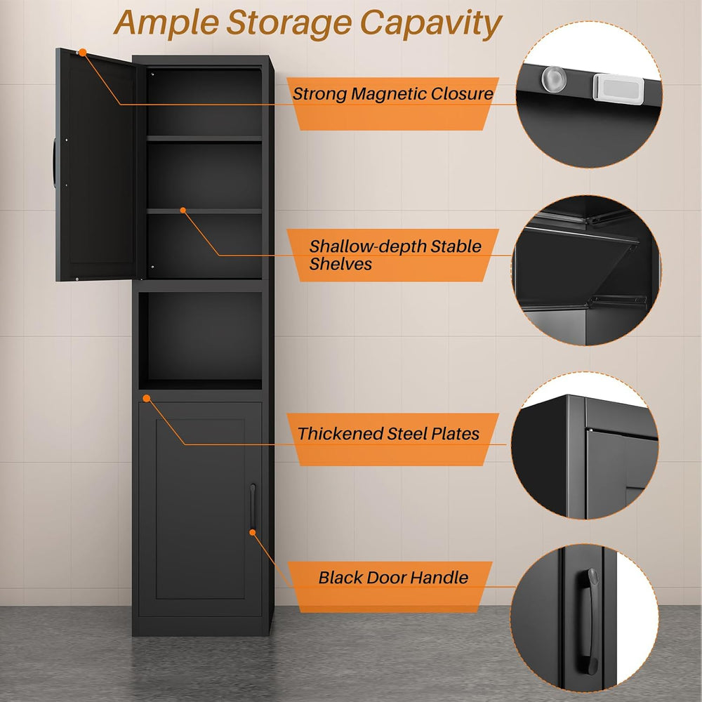 67" Tall Narrow Bathroom Storage Cabinet, Slim Metal Cabinet with Doors ...
