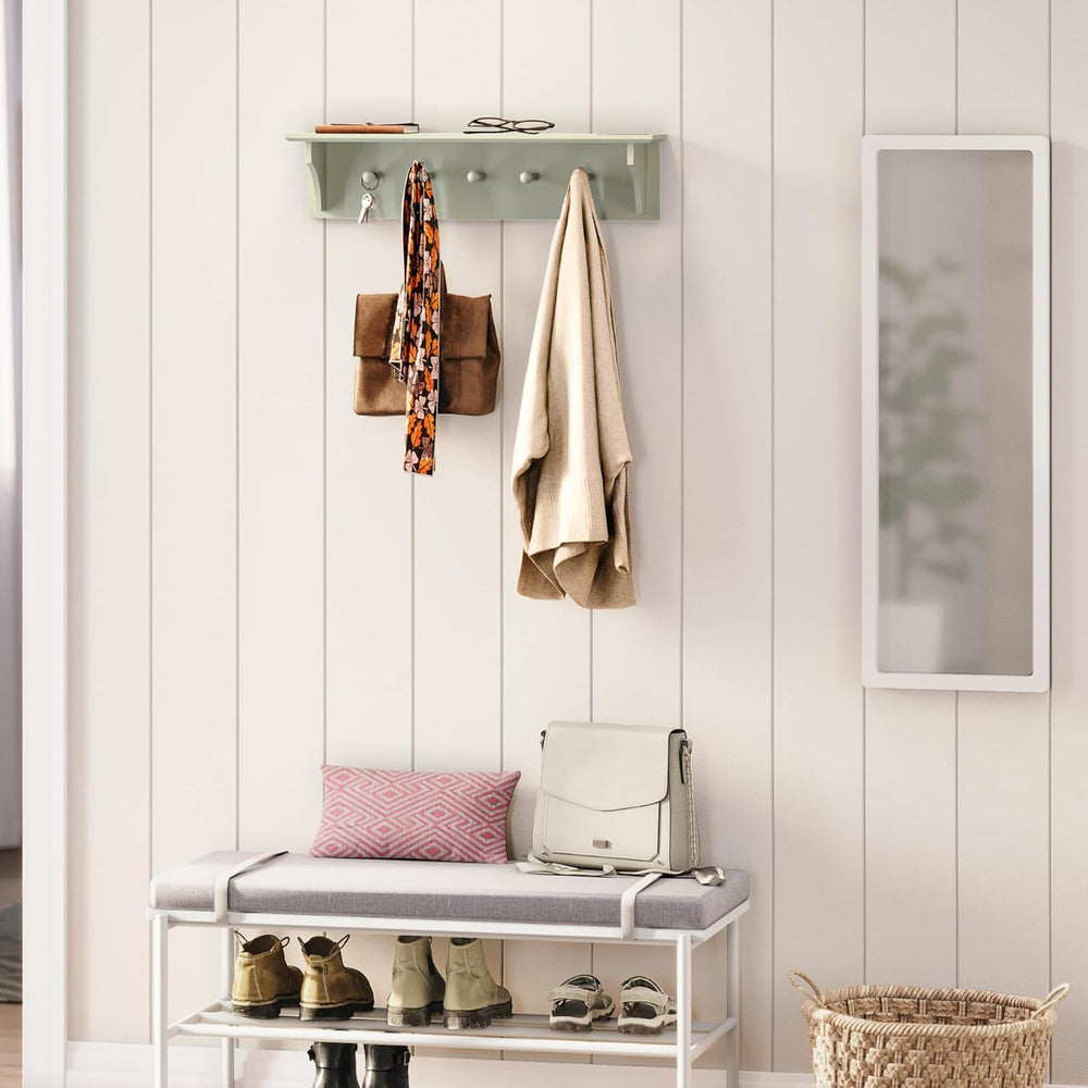 Ballucci Wall Mounted Coat Rack 24" Long, 5 Hooks, Hanging Floating Shelf