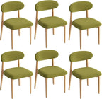 Wooden Dining Chair Set of 6, Modern Dining Chairs with with Curved Back, Fabric Upholstered Kitchen Dining Room Chairs with Adjustable Legs for Farmhouse Dining Living Room,Green