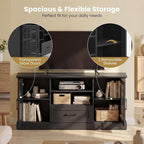 Giantex Farmhouse TV Stand for 65/70 Inch TV, Tall Entertainment Center with Storage Cabinets, Glass Doors, Drawer, Removable Shelves, Media TV Console Table for Living Room, Bedroom (Black)