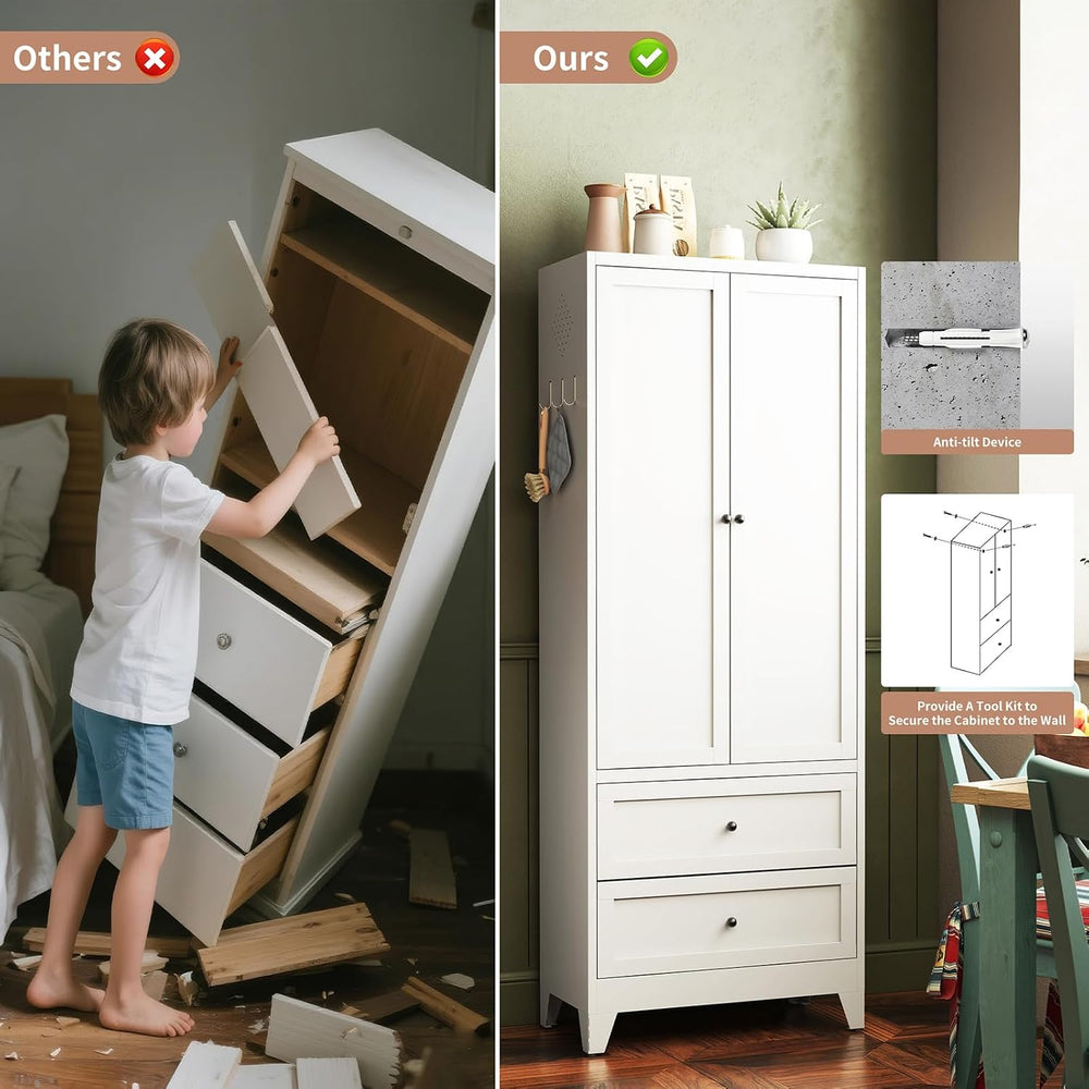 72 inch Pantry Cabinet with 2 Drawers, Freestanding Kitchen Storage Cabinet w...