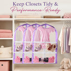 Clear Kids Garment Bags,3 Packs Garment Bag For Dance Costumes With Pockets,Foldable Garment Bags For Hanging Clothes Travel Storage,Dance Garment Bags For Dancers.35" Garment Dance Competition Bag