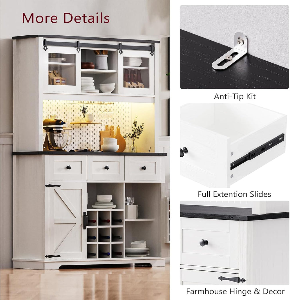 71" Pantry Bar Cabinet with Internal Storage Rack,Kitchen Cabinet with H...
