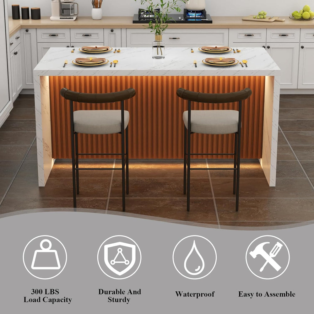 63" Large Imitation Marble Dining Table for 4-6 People,Kitchen Island Ta...