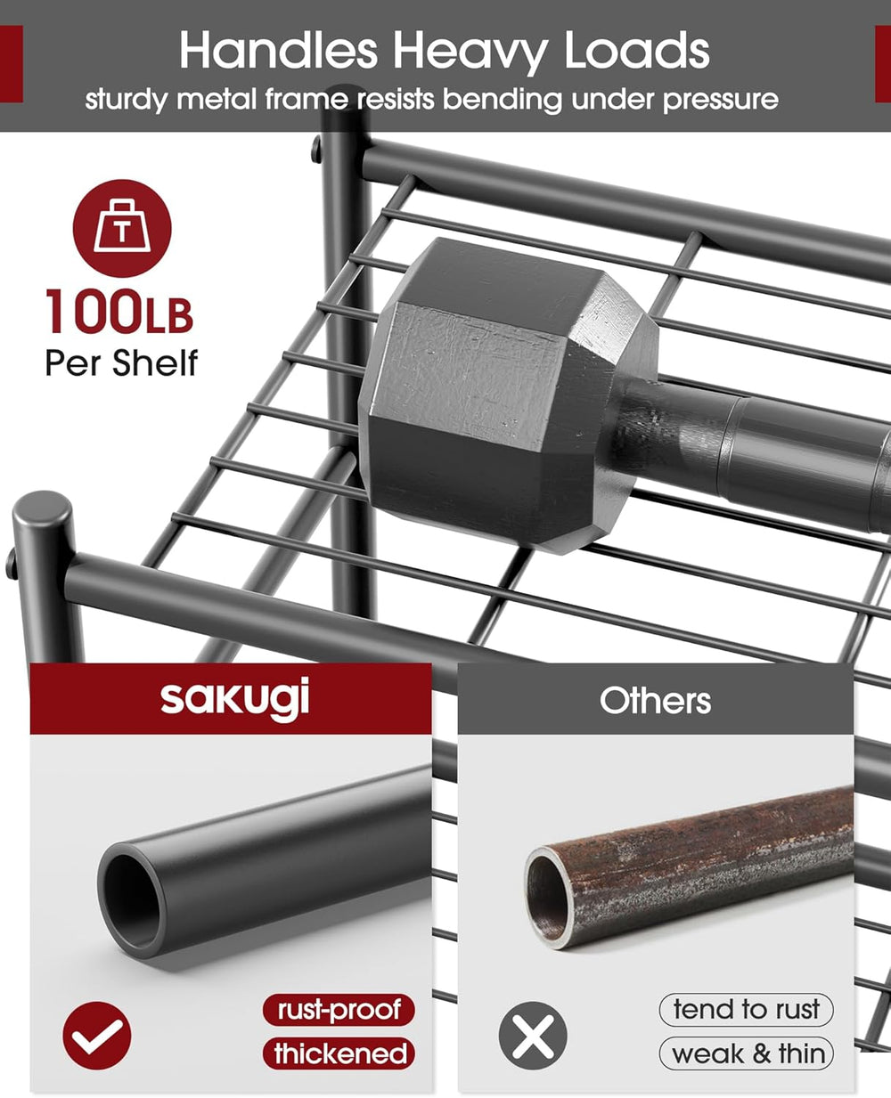 Sakugi Storage Shelves - 5-Tier Large Capacity Shelf Organizer with Hooks, He...
