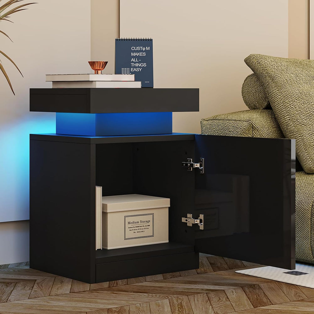 oneinmil LED Nightstands Set of 2, Night Stand with Storage Cabinet for Bedro...