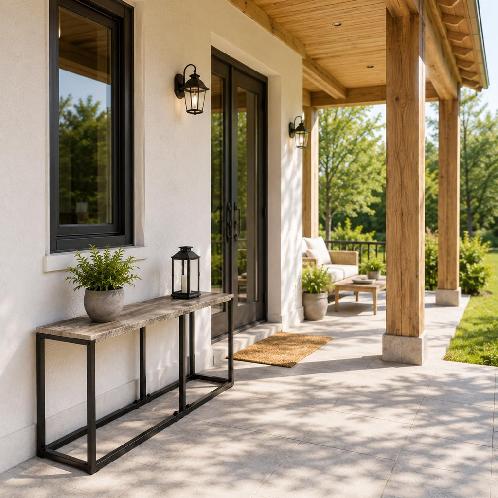 VINGLI 47.2 Inch Indoor Outdoor Bench, Charcoal Gray Dining & Patio Bench with Heavy Duty Metal Frame, Backless Seating Bench for Dining Room, Garden, Porch, Balcony & Entryway
