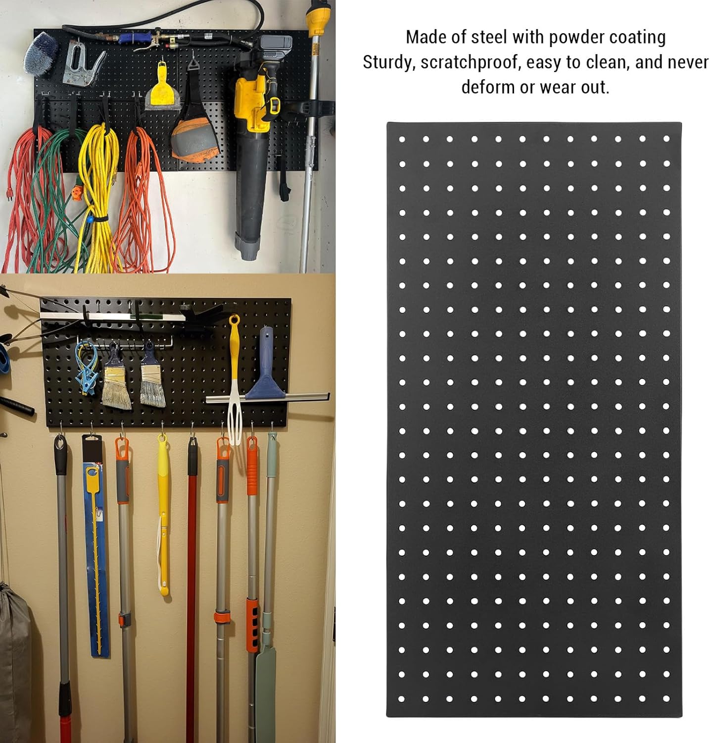 3Pcs Metal Pegboard Panels, 24x12inch Steel Black Pegboards Wall Organizer, 130lbs Heavy Duty Peg Board for Walls Home, Garage Tool Storage, Office Organization