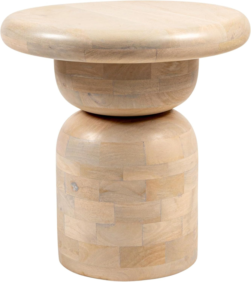 Creative Co-Op Round Mango Wood Accent Table with Stacked End Grain Base, Whi...