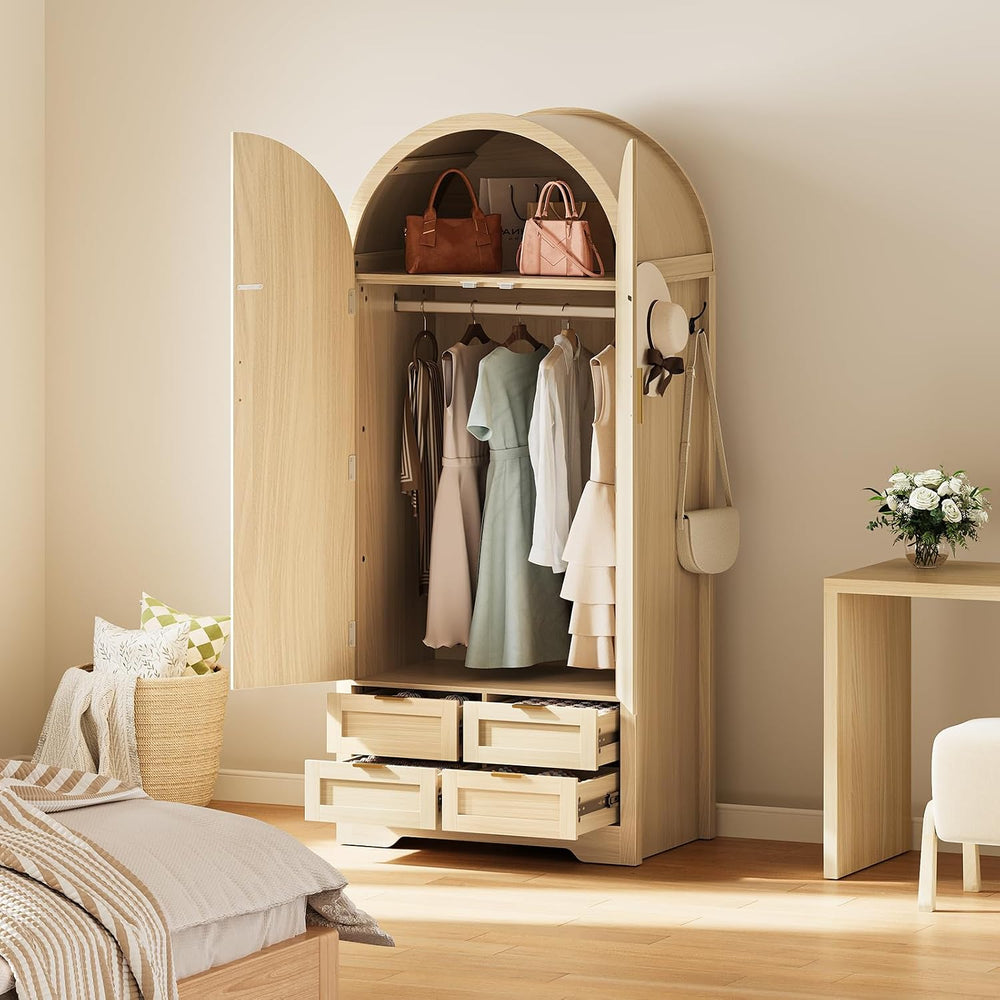 Armoire Wardrobe Closet with 4 Drawers - Wood Bedroom Armoires and Wardrobes ...