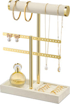2 Tier Bracelet Holder Display - Detachable T Bar Beige Velvet Bracelet Holder, Jewelry Holder Organizer for Bracelet, Necklace, Earrings, Rings