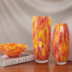 Murano Style Glass Vase Hand Blown Orange Confetti Effect Home Decor AD3 | Hand Blown Glass Vase, Decorative Table Centerpiece for Flowers - A Unique Gift for Christmas, Mother's Day, Valentine's Day