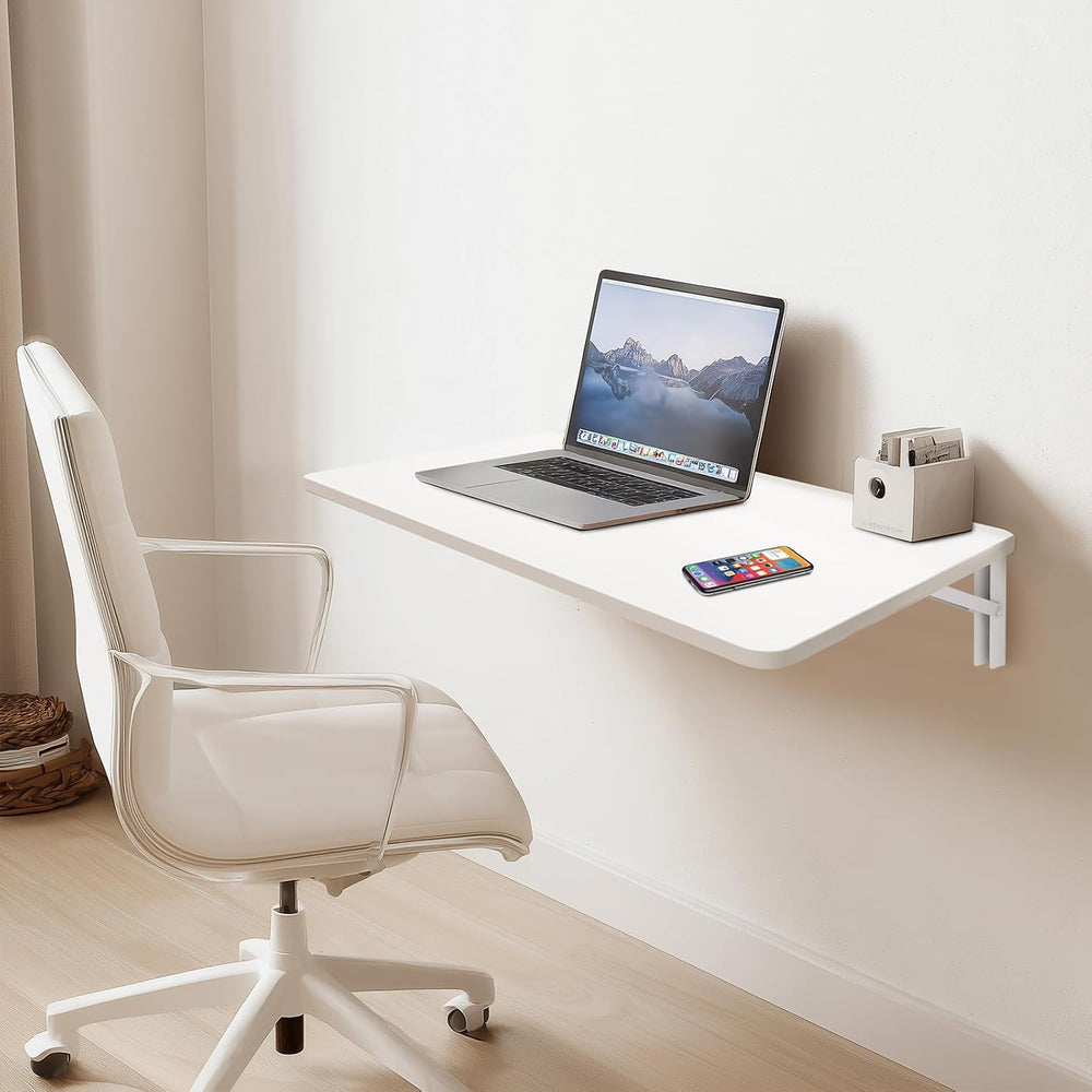 White Wall Mounted Folding Table 23.6"x15.7" Fold Down Wooden Wall ...