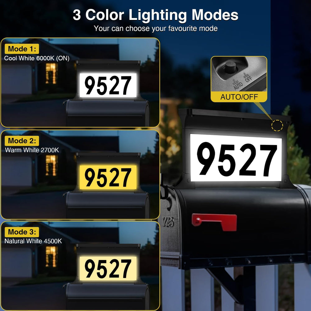 Lacasa Solar Address Sign, 3 Colors-in-1 Mailbox Number Plaque Light for Outd...