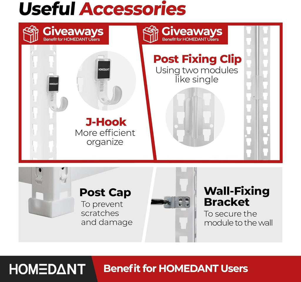 HOMEDANT 5 Tier Storage Shelves Adjustable Laminated Boltless Garage Metal Shelving Unit Heavy Duty Utility Rack Shelf Warehouse Pantry Closet Kitchen (2, (L) 48.1" W, White)