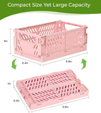 4-Pack Small Pastel Plastic Storage Baskets, Collapsible Crates for Organizing, Space-Saving Mini Bins for Classroom, Kitchen, Office, Bedroom (Pink, 9.8" x 6.5" x 3.8")