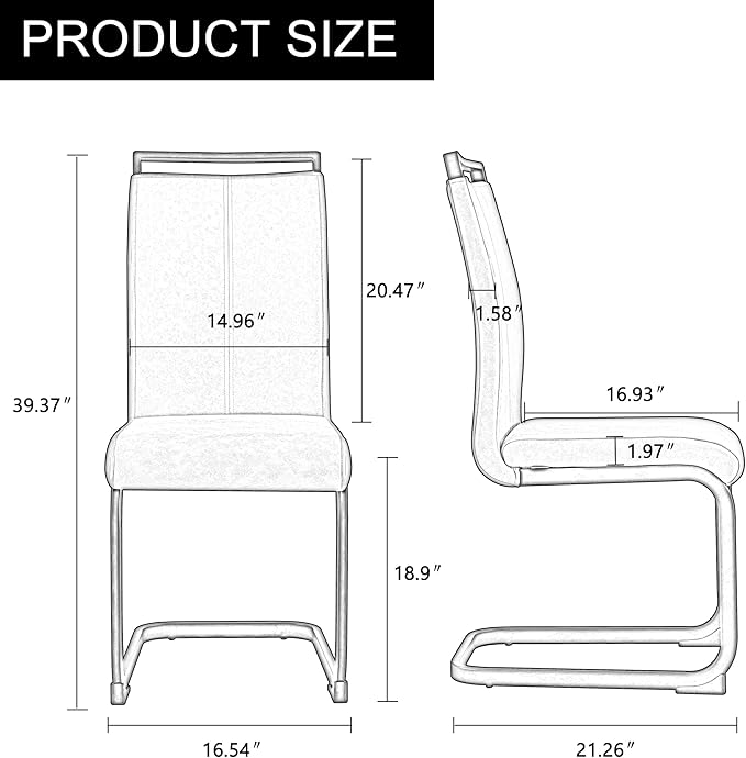 AZmac Modern Leather Dining Chairs Set of 2,Armless Kitchen Chairs,Dining Room Chairs with Upholstered Padded Seat and Sturdy Silver Chrome Legs for Dining Room,Kitchen (Set of 2, Black)