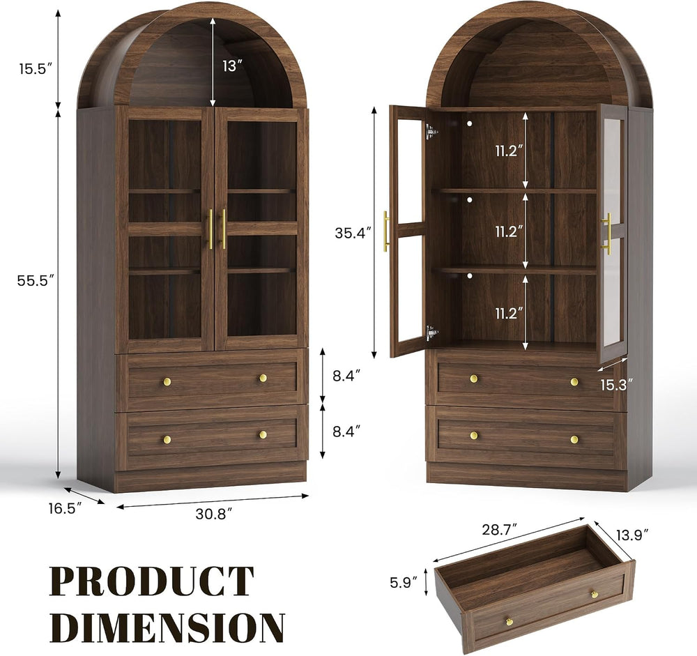 71" Tall Arched Kitchen Pantry Cabinet, Modern Farmhouse Kitchen Storage...