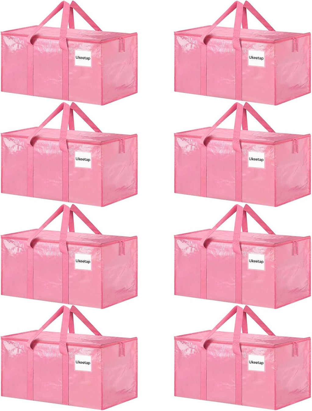 8 Pack Extra Large Heavy Duty Moving Bags, Pink Storage Bins with Lids, Reinforced Handles & Heavy-Duty Zippers Moving Boxes Storage Bags Totes for Clothes Packing, Dorms, College Supplies, Pink