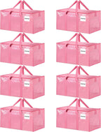8 Pack Extra Large Heavy Duty Moving Bags, Pink Storage Bins with Lids, Reinforced Handles & Heavy-Duty Zippers Moving Boxes Storage Bags Totes for Clothes Packing, Dorms, College Supplies, Pink