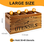 Acacia Wood Kitchen Utensil Holder Countertop Large Cooking Spoon Organizer | Farmhouse Wooden Spatula Holder for Party Counter Utensils Caddy Rustic Kitchen Accessories Decor Extra Large Utensil Crock