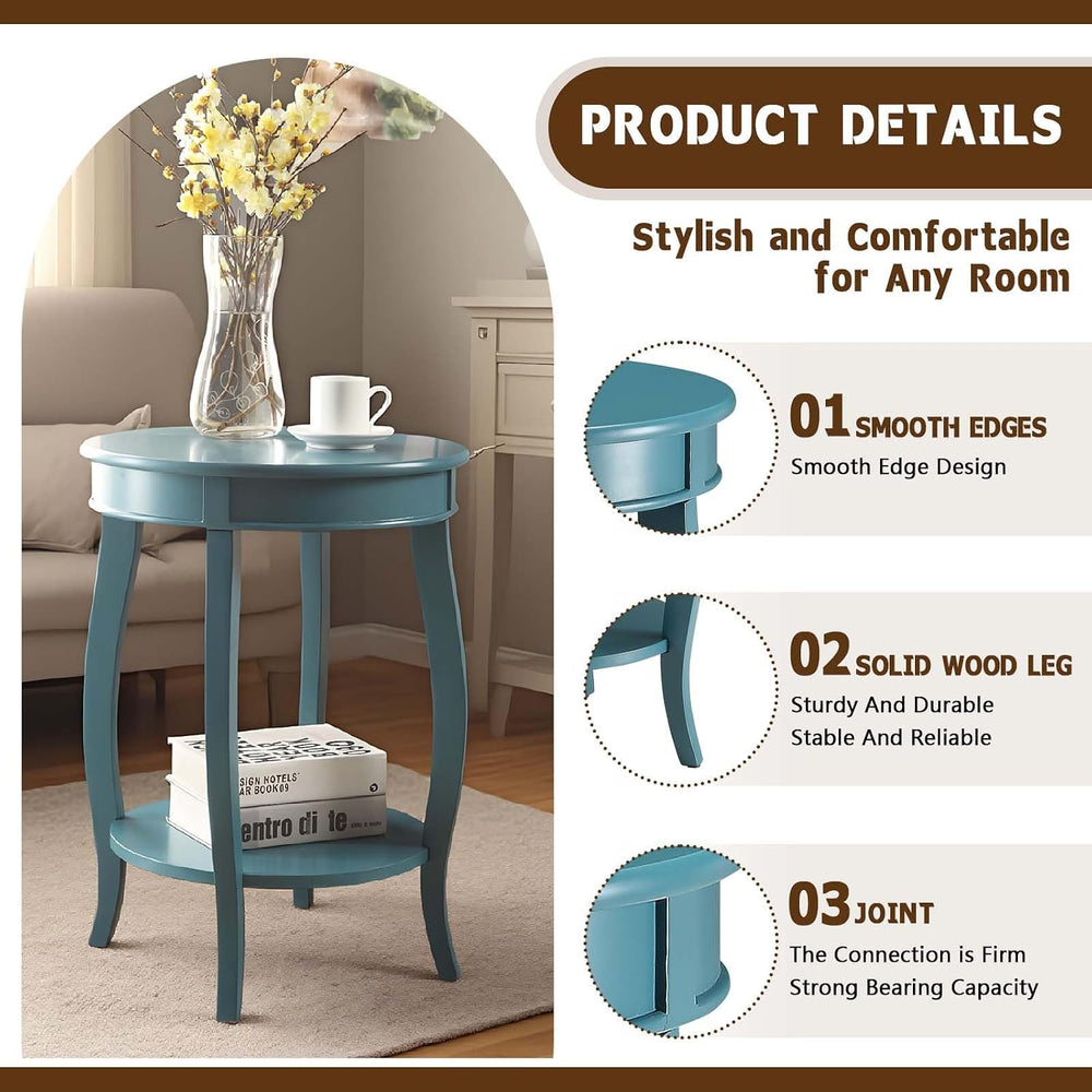 Small Accent Table with Storage, Round End Tables for Living Room, Wooden Cir...