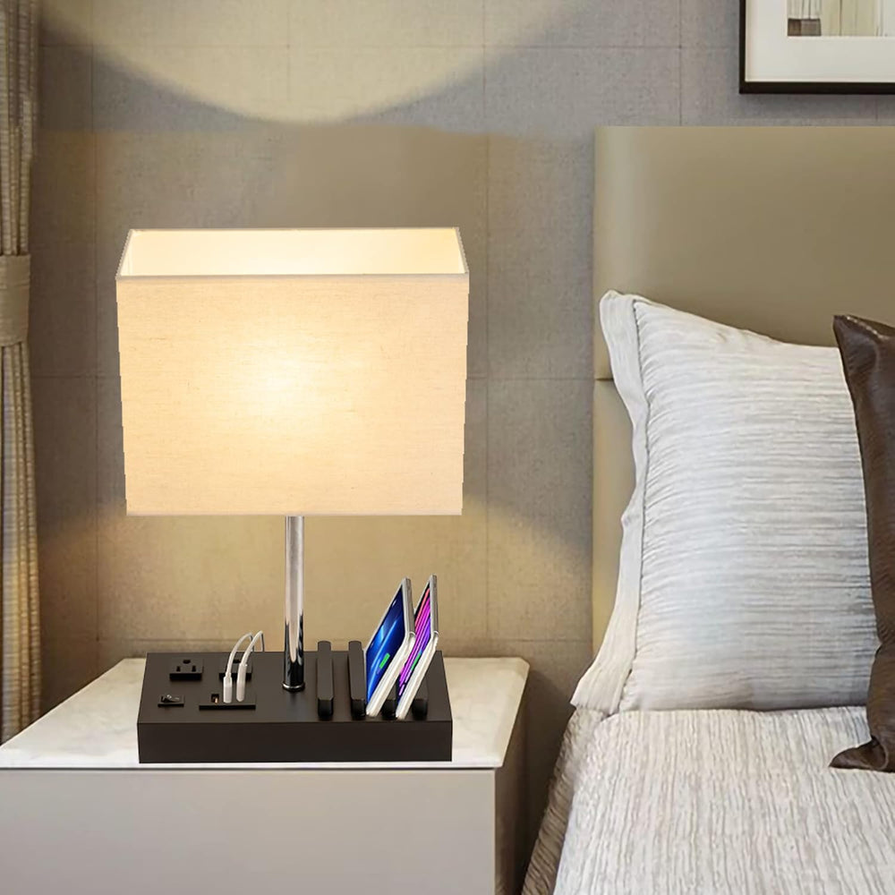 Multi-Functional Table Lamp with 3 USB Charging Ports & 2 AC Outlet, Black